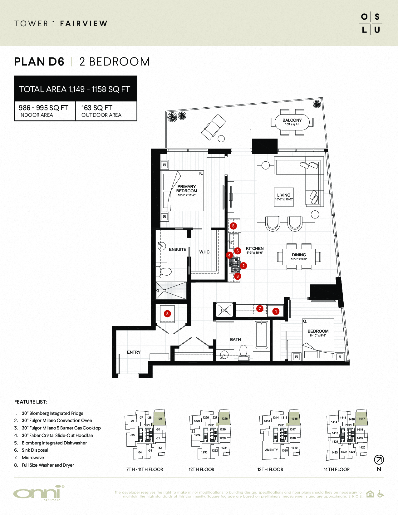 Floor plan for 2 beds, 2 baths, 994 sqft